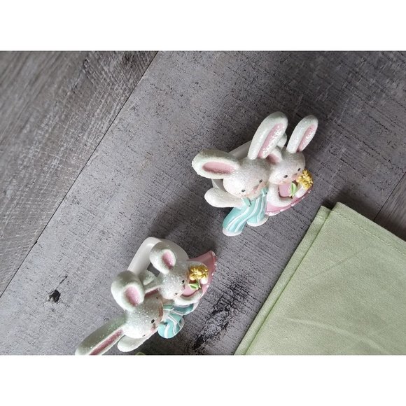 Vtg EASTER Spring Cloth Napkins & Rings Bunny Flower Set Of 3 Square 20" 1990s - Picture 8 of 15